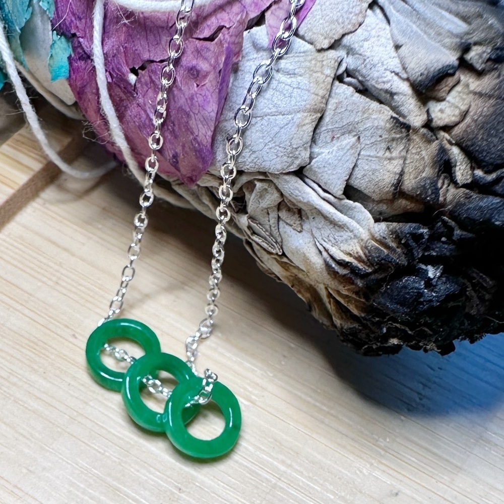 Jade dainty circles pendant 925 silver necklace prosperity good luck for Virgo - Picture 3 of 8